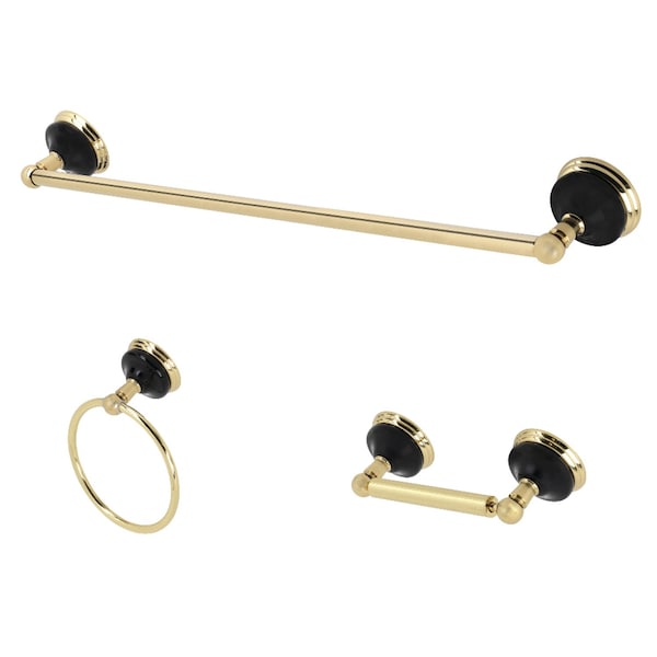 BAK911148PB Water Onyx 3-Piece Bathroom Accessory Set, Polished Brass